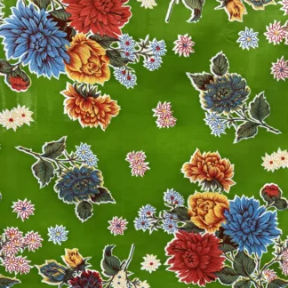 Crisantemos Green Mexican Oilcloth - Tienda Esquipulas